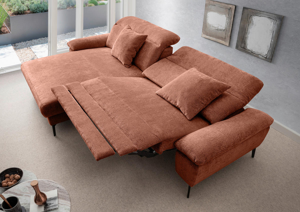 ECKSOFA CANCELLI in Chenille Rostfarben  178/300 cm  - Rostfarben/Schwarz, KONVENTIONELL, Textil/Metall (178/300cm) - Livetastic
