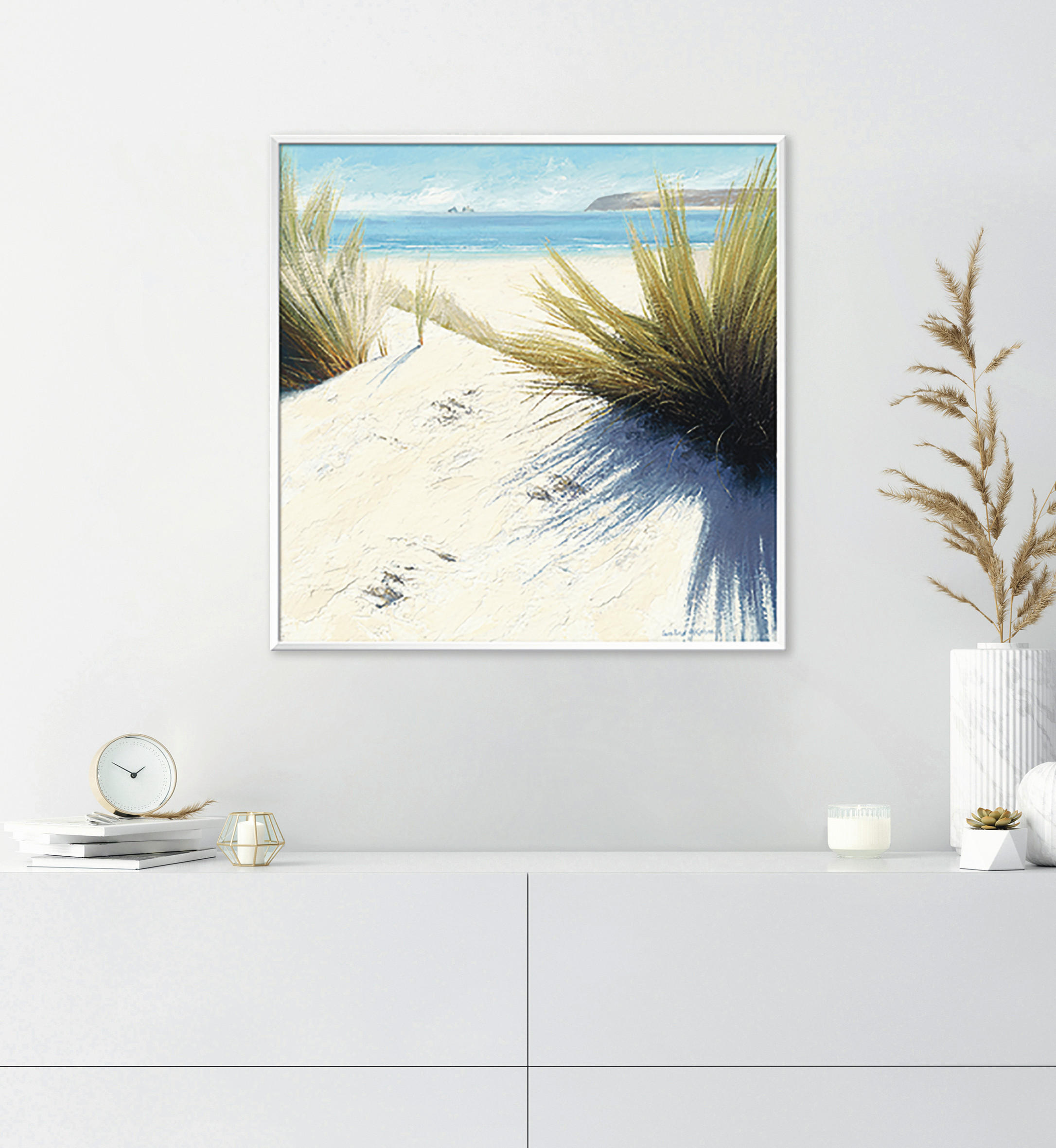 Thumbnail - Monee Kunstdruck Shadow Patterns, Sand, Hellblau, Olivgrün, Papier, quadratisch, 50x50 cm, Bilder und Zubehör, Wandbilde...