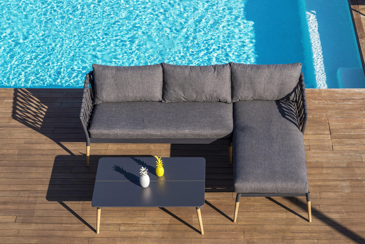 LOUNGESOFA  - Grau/Teakfarben, Design, Holz/Textil (242/164,5cm) - Ambia Garden