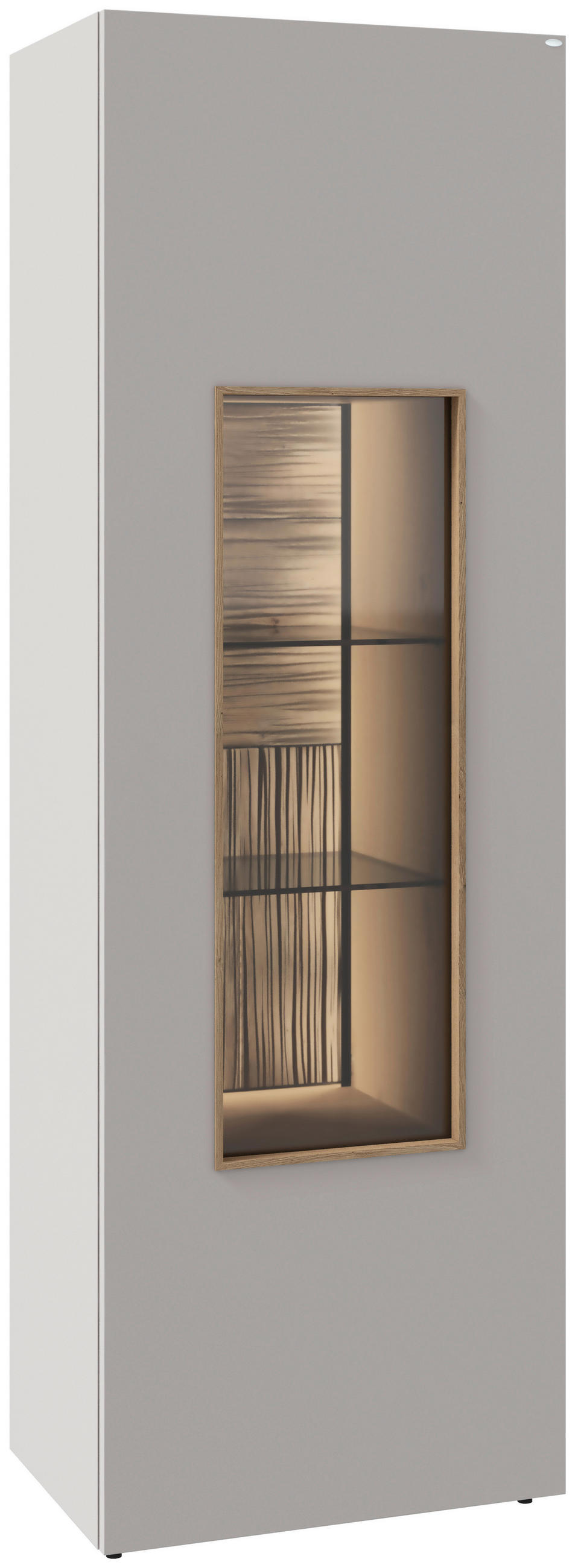 VITRINE  in furniert, mehrschichtige Massivholzplatte (Tischlerplatte) Wildeiche Taupe, Wildeiche - Taupe/Wildeiche, Design, Glas/Holz (63,8/194/42,9cm) - Voglauer