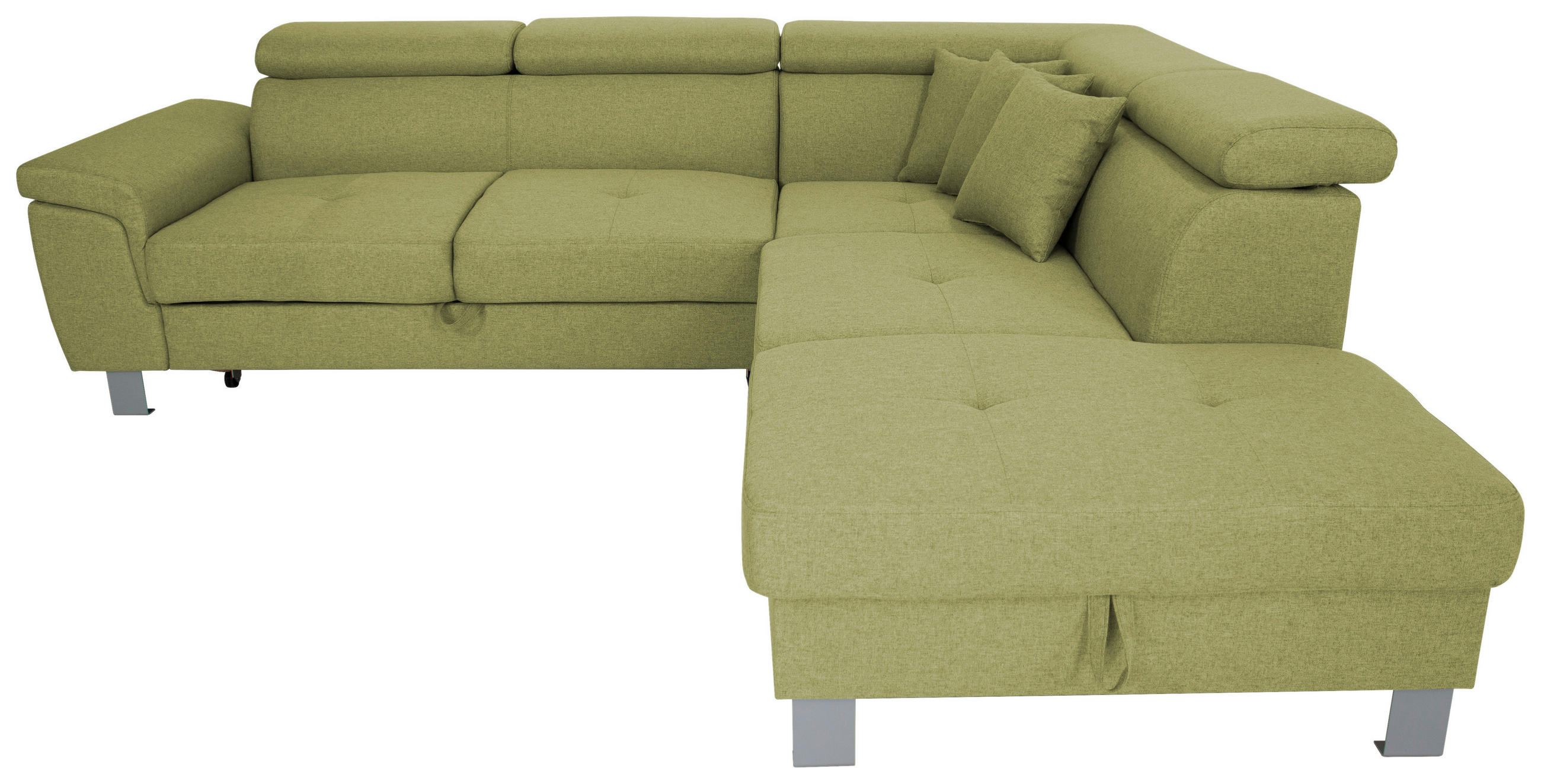 ECKSOFA in Webstoff Grün  - Silberfarben/Grün, Design, Textil/Metall (257/226cm) - Xora
