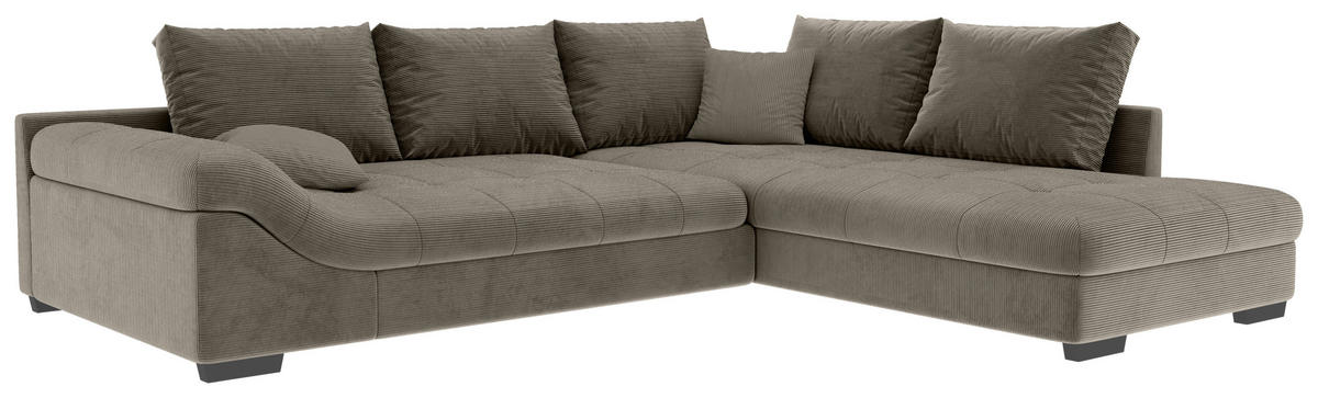 ECKSOFA in Cord Taupe  - Taupe/Schwarz, Konventionell, Holz/Textil (298/202cm) - MID.YOU