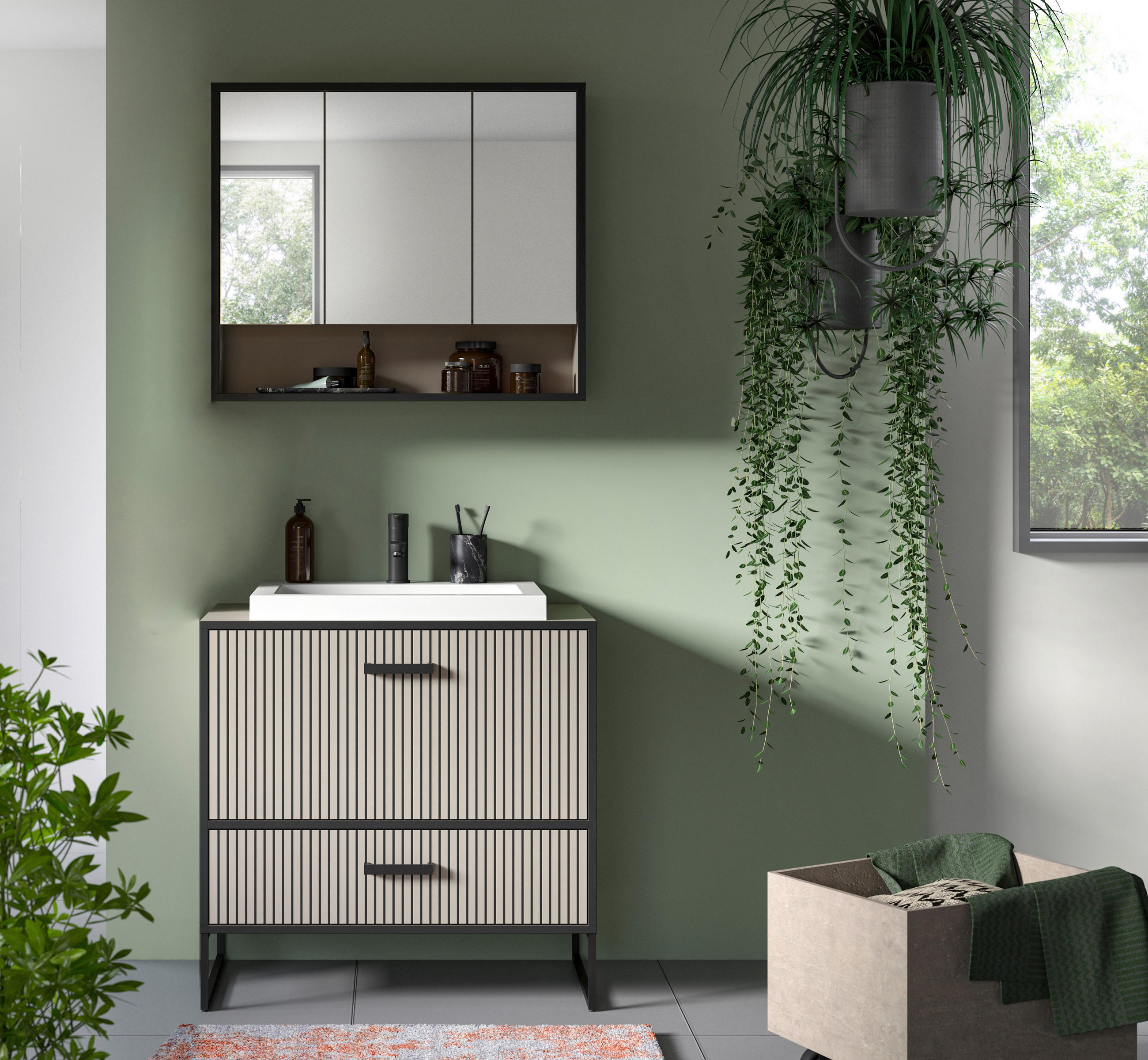 BADEZIMMER 2-teilig in 80 cm - Schwarz, MODERN, Holzwerkstoff/Metall (80cm) - MID.YOU