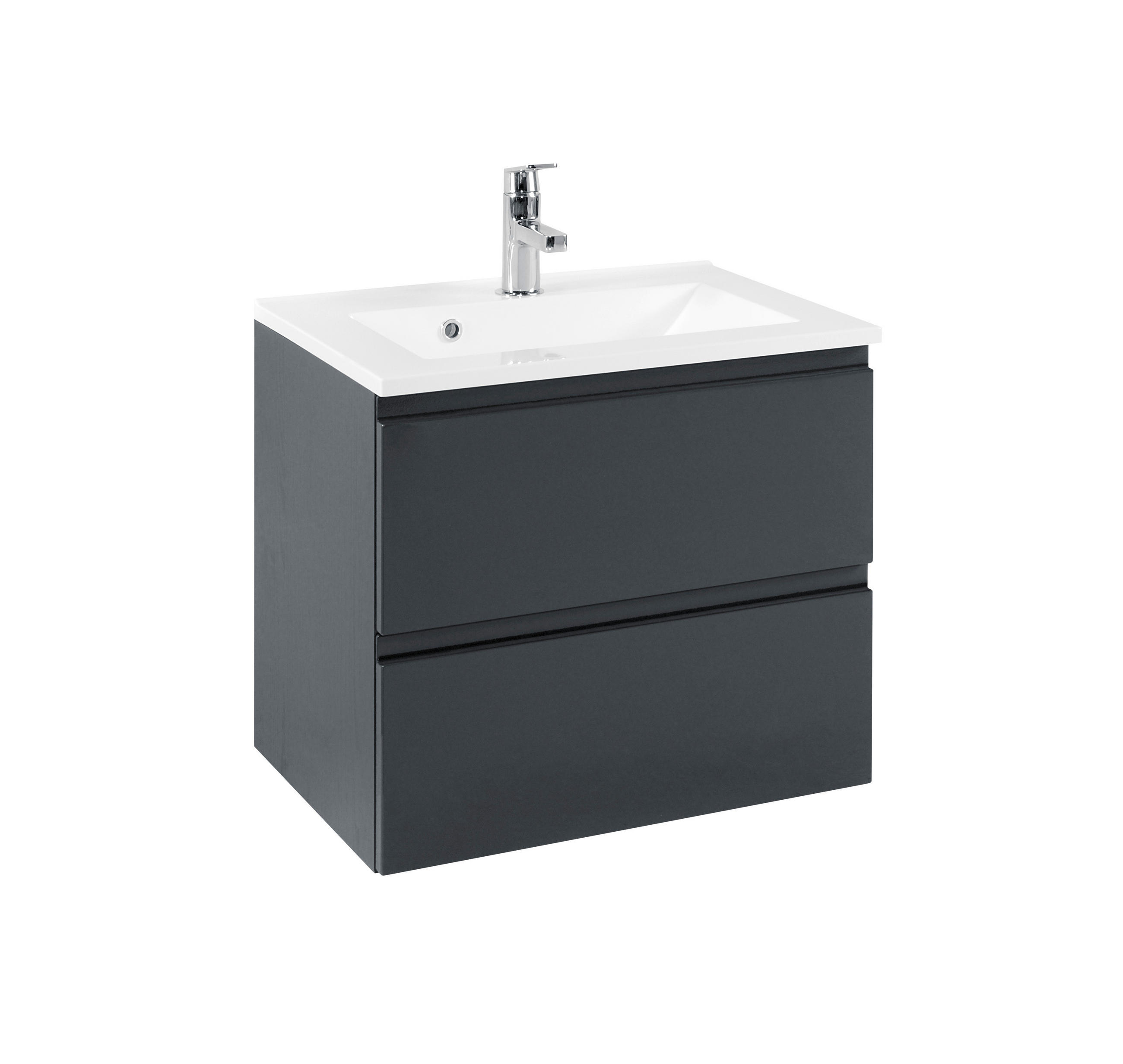 Waschtischkombi in Grau 60 cm - Weiss/Graphitfarben, Design, Holzwerkstoff/Stein (60cm) - Held