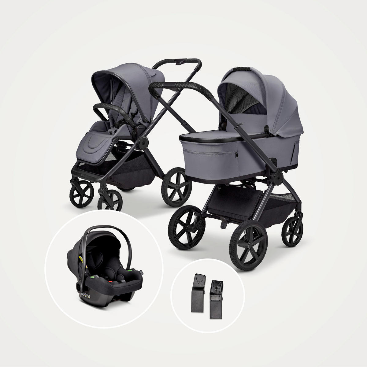 KINDERWAGENSET  GIO FOLD ETPU SET  graphite  - Hellgrau/Grau, Basics, Textil/Metall (120/58/92cm) - Moon Edition