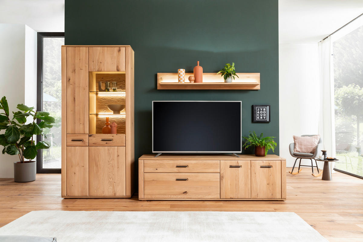 WOHNWAND  in Eichefarben 302/208/50 cm  - Eichefarben/Anthrazit, Konventionell, Glas/Holz (302/208/50cm) - Cantus