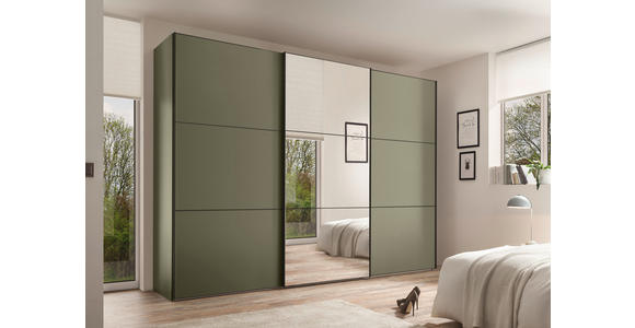 SCHWEBETÜRENSCHRANK  in Salbeigrün  - Salbeigrün/Schwarz, Holzwerkstoff/Metall (298/222/68cm) - Moderano