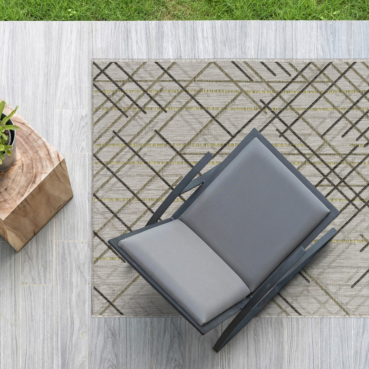 VENKOVNÍ KOBEREC, 80/150 cm, šedá, zelená - šedá/zelená, Basics, textil (80/150cm) - Livetastic