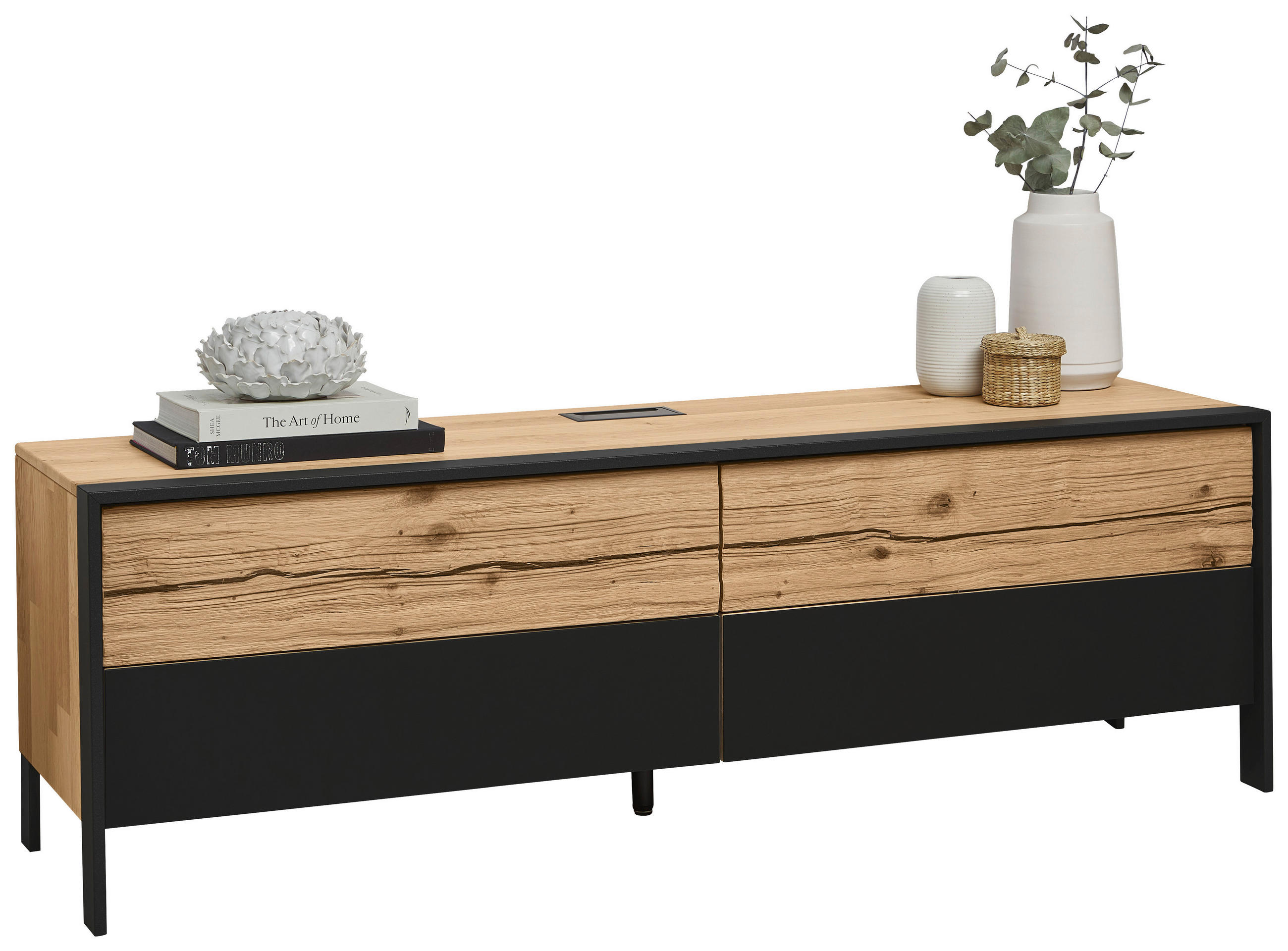 LOWBOARD 164/52,6/44,6 cm  - Eichefarben/Graphitfarben, Natur, Glas/Holz (164/52,6/44,6cm) - Valdera