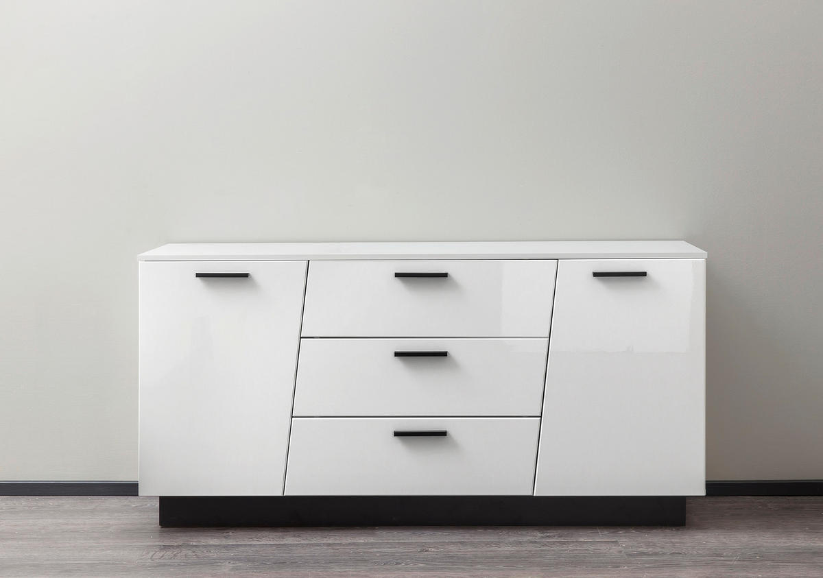 Comodă Cu Uși 160/80/43,6 cm  - alb/alb lucios intens, Lifestyle, plastic/material pe bază de lemn (160/80/43,6cm) - Livetastic