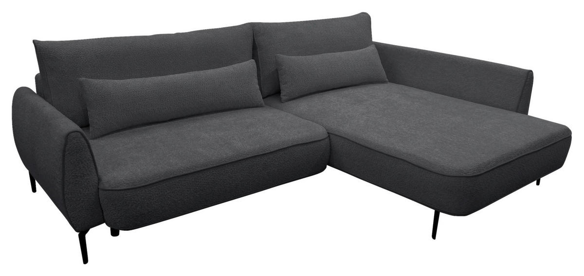 ECKSOFA Dunkelgrau Bouclé  - Dunkelgrau/Creme, Design, Textil/Metall (273/204cm) - MID.YOU