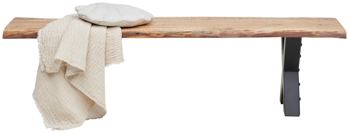 SITZBANK 170/45/40 cm Schwarz, Akaziefarben Akazie vollmassiv  - Schwarz/Akaziefarben, Design, Holz/Metall (170/45/40cm) - Ambia Home