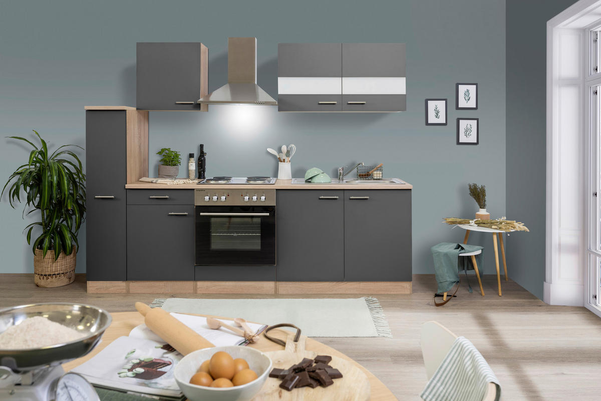 KÜCHENBLOCK 240 cm   in Grau  - Edelstahlfarben/Eichefarben, Basics, Holzwerkstoff/Metall (240cm) - Respekta