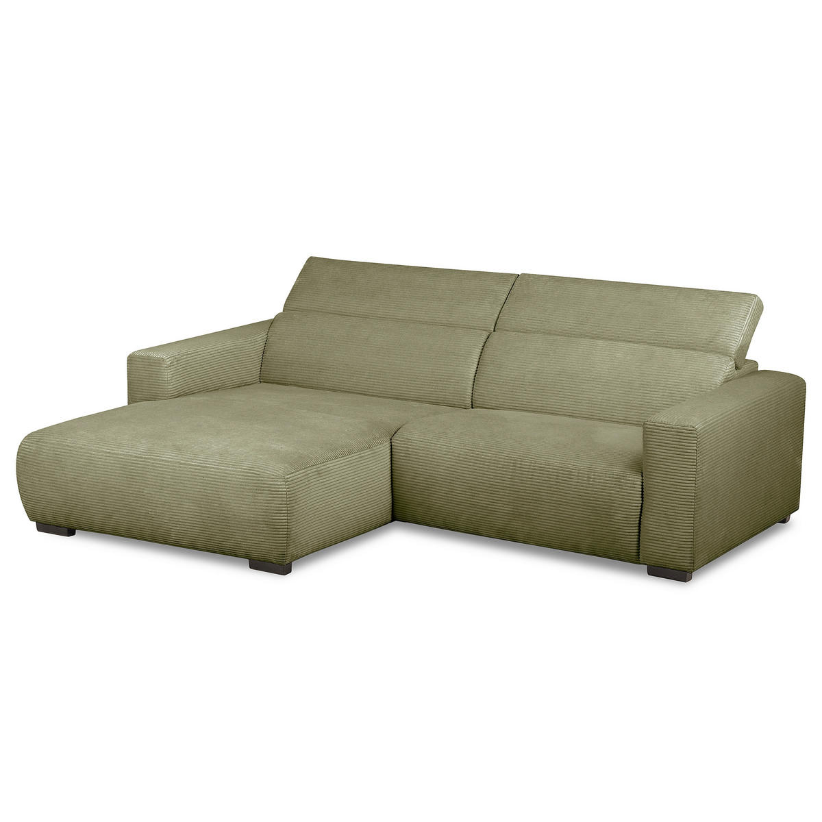 ECKSOFA RENO Grün Cord Relaxfunktion, Kopfteilverstellung  - Schwarz/Grün, Design, Kunststoff/Textil (184/248cm) - Livetastic