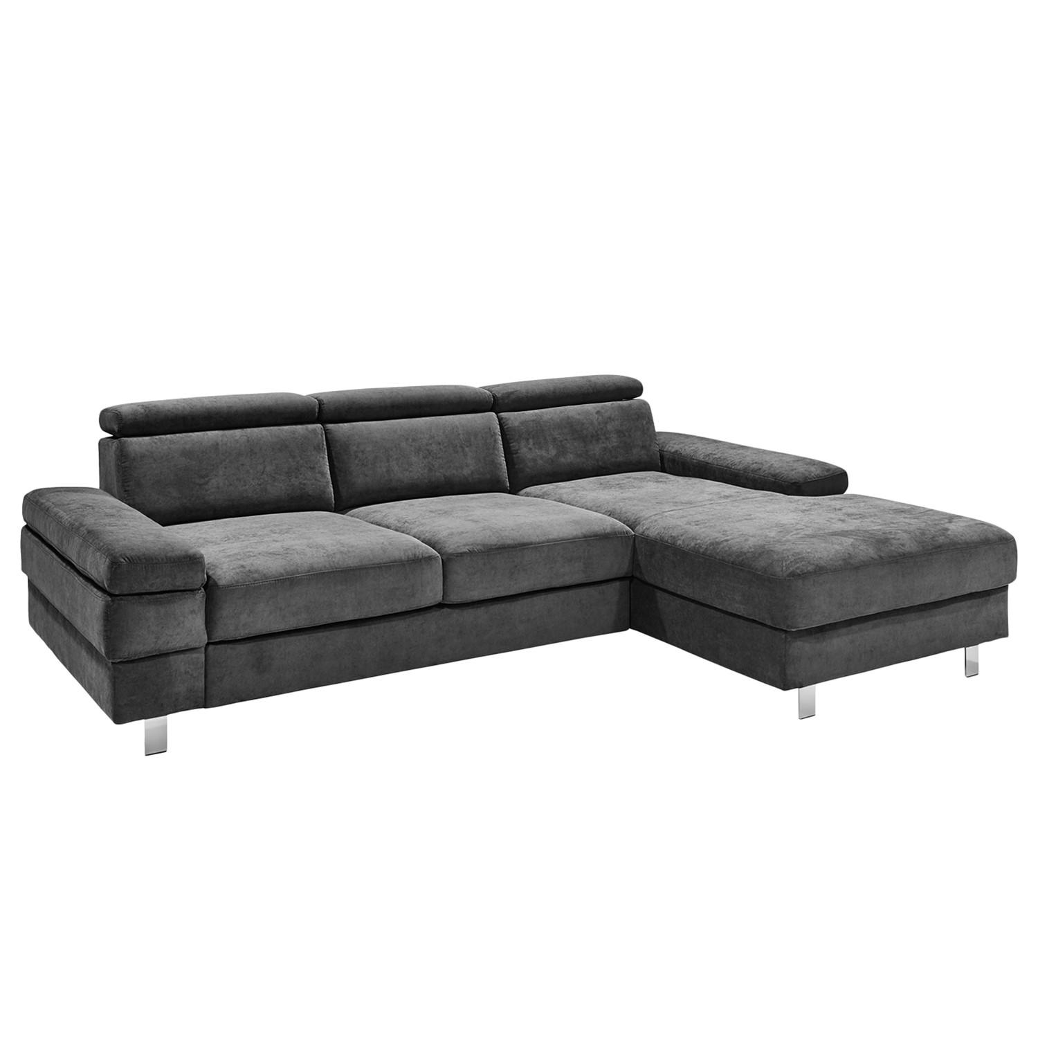 ECKSOFA in Webstoff Anthrazit - Anthrazit/Silberfarben, Konventionell, Textil/Metall (182/82/260cm) - Trendmanufaktur