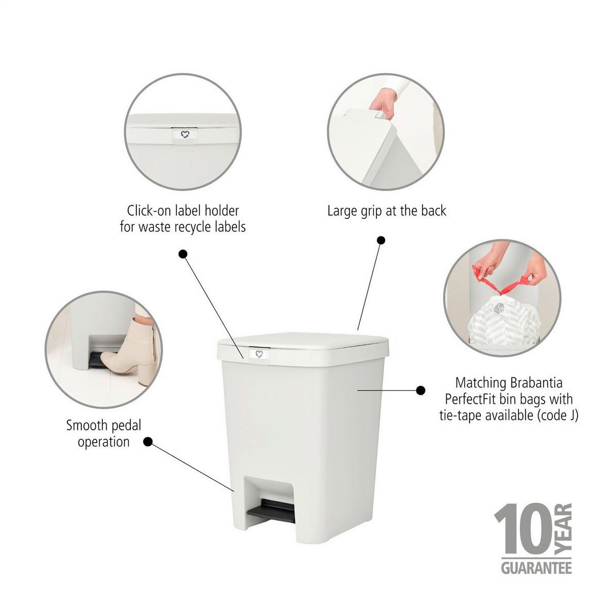 KOŠ ZA SMETI - svetlo siva, Basics, umetna masa (28/40.9/35.2cm) - Brabantia