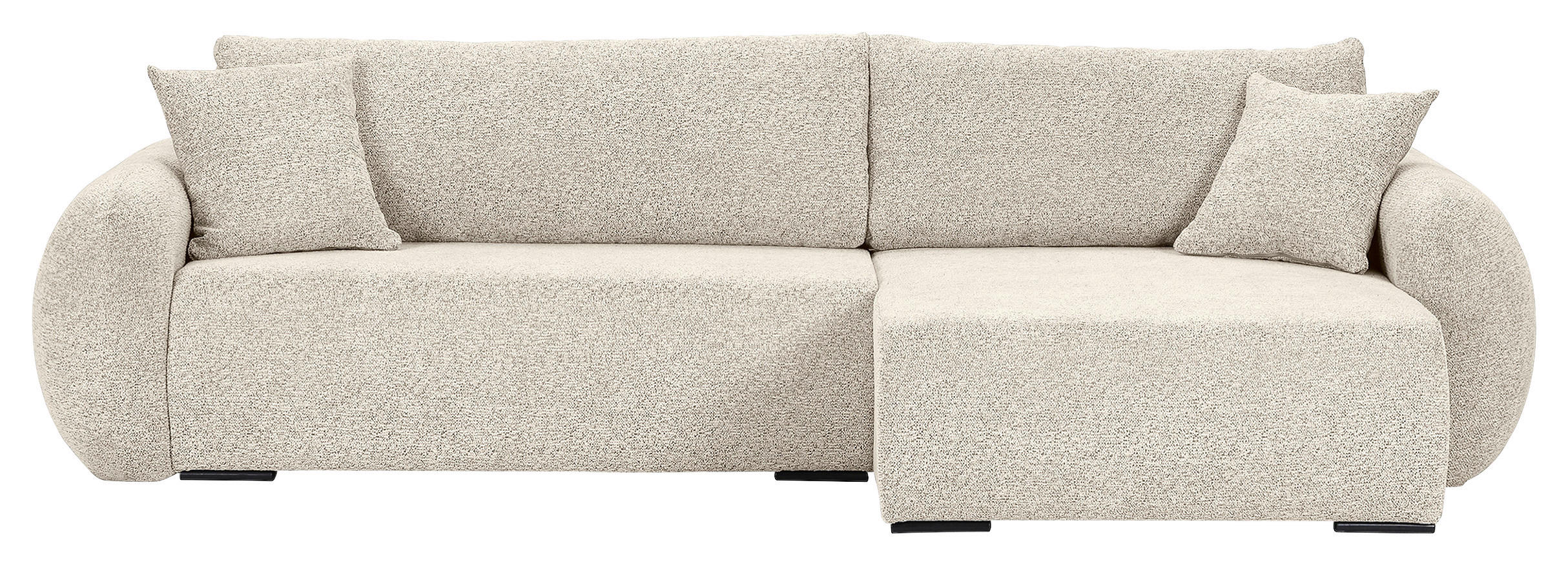 ECKSOFA Beige Flachgewebe Zierkissen, Rückenkissen, Bettkasten, Schlaffunktion, Rücken echt, Liegefläche im Originalstoff  - Beige/Schwarz, KONVENTIONELL, Kunststoff/Textil (145/285cm) - Carryhome