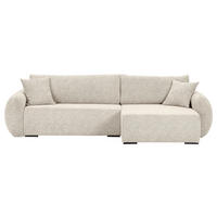 ECKSOFA Beige Flachgewebe Zierkissen, Rückenkissen, Bettkasten, Schlaffunktion, Rücken echt, Liegefläche im Originalstoff  - Beige/Schwarz, KONVENTIONELL, Kunststoff/Textil (145/285cm) - Carryhome