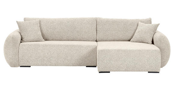 ECKSOFA Beige Flachgewebe Zierkissen, Rückenkissen, Bettkasten, Schlaffunktion, Rücken echt, Liegefläche im Originalstoff  - Beige/Schwarz, KONVENTIONELL, Kunststoff/Textil (145/285cm) - Carryhome