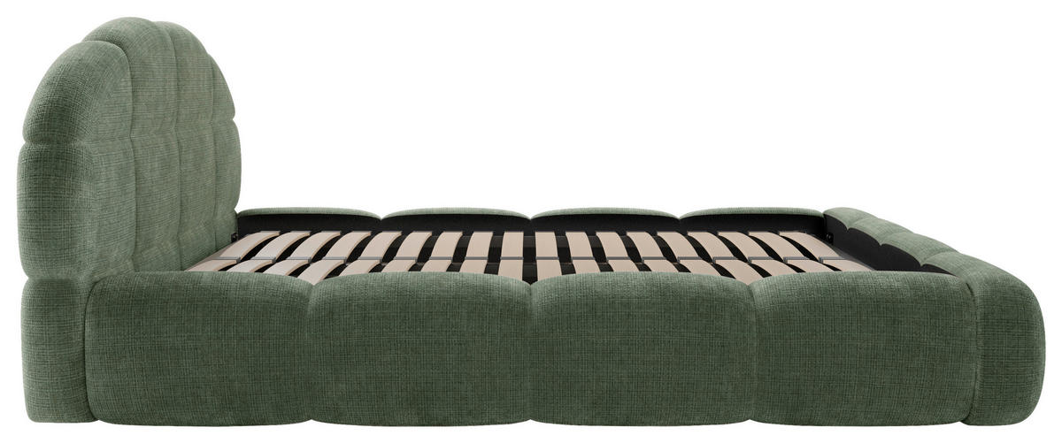 POLSTERBETT 180/200 cm,  in Grün, gepolstertes Kopfteil, Lattenrost, Bettkasten,  - Schwarz/Grün, Design, Holz/Textil (180/200cm) - Chameo