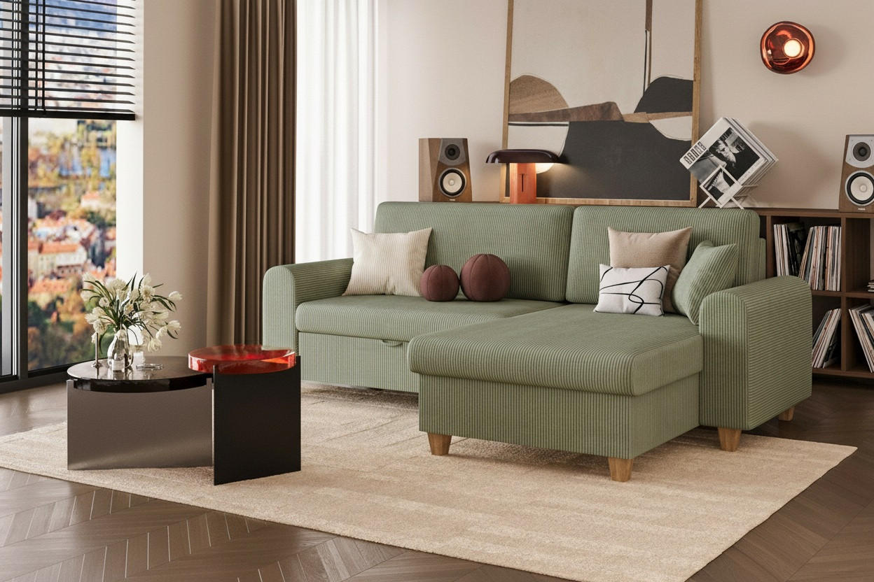 Mid.you Ecksofa Cord Olivgrün 237x124 cm