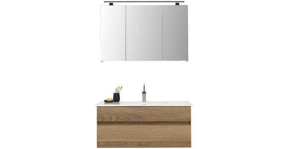 BADEZIMMER 3-teilig  in 102 cm  - Eiche San Remo/Weiß, Design, Glas/Keramik (102cm) - Novel