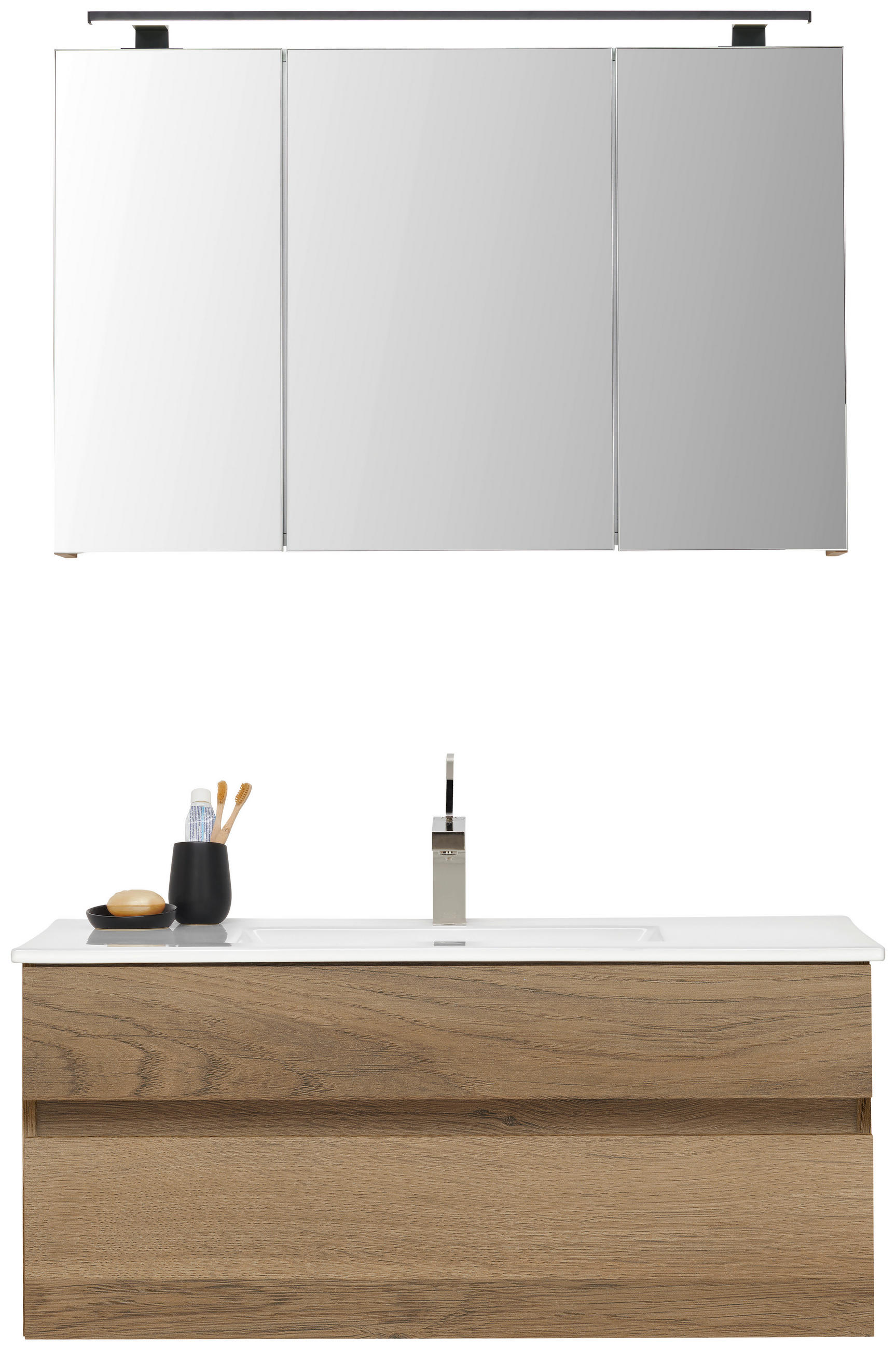 BADEZIMMER 3-teilig  in 102 cm  - Eiche San Remo/Weiß, Design, Glas/Keramik (102cm) - Novel