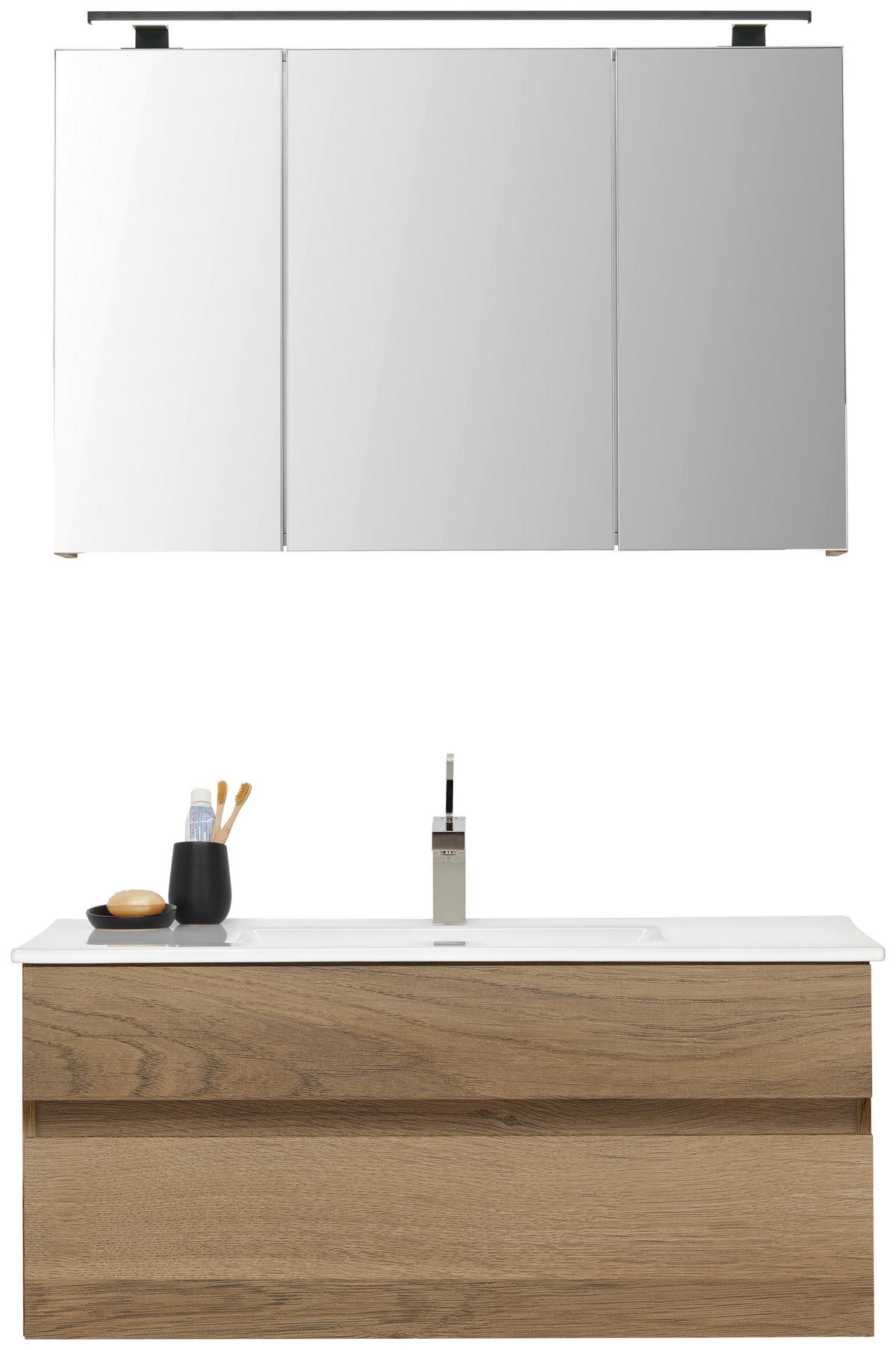 BADEZIMMER 3-teilig  in 102 cm  - Eiche San Remo/Weiß, Design, Glas/Keramik (102cm) - Novel