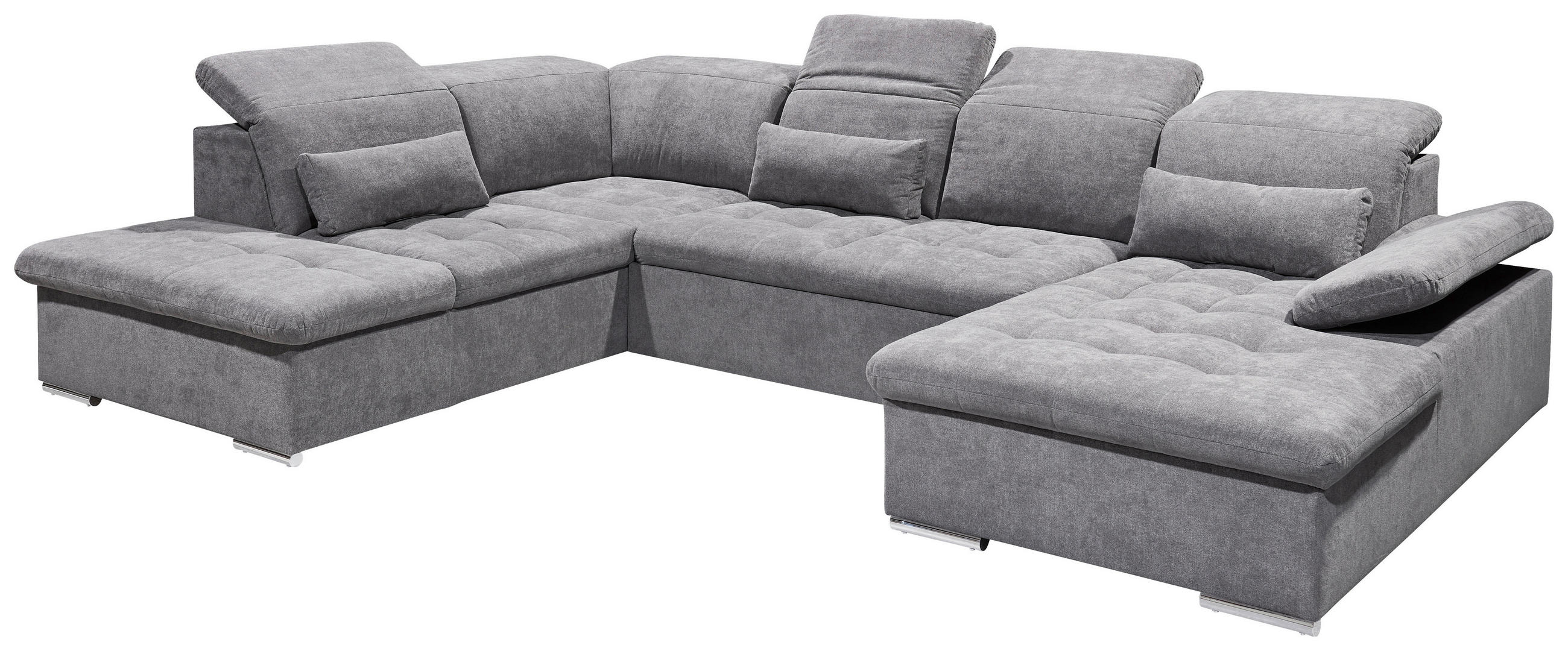 WOHNLANDSCHAFT Grau Mikrovelours  - Dunkelgrau/Silberfarben, KONVENTIONELL, Kunststoff/Textil (240/340/188cm) - MID.YOU