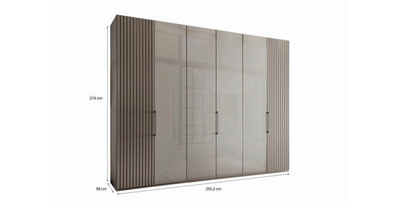 DREHTÜRENSCHRANK 300/216/58 cm 6-türig Hellgrau - Schieferfarben/Hellgrau, Design, Glas/Holzwerkstoff (300/216/58cm) - Novel
