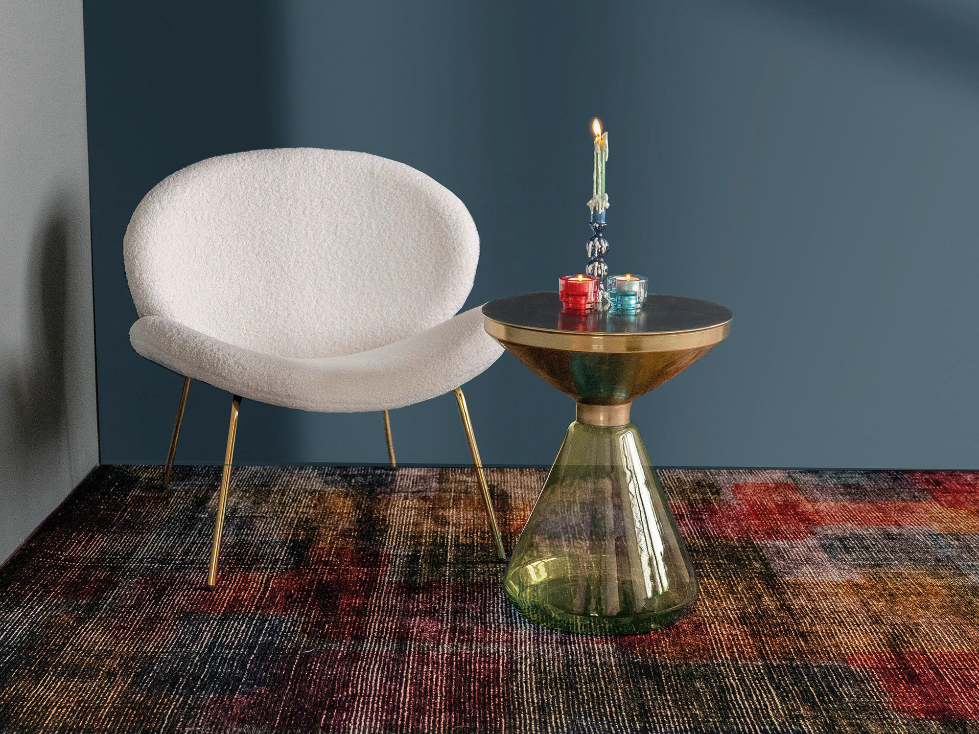 BEISTELLTISCH in Metall, Glas  - Goldfarben/Grün, Design, Glas/Metall (41,5/53cm) - Kayoom