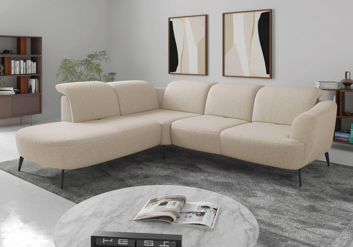 ECKSOFA in Flachgewebe Creme  267/300 cm  - Creme/Schwarz, KONVENTIONELL, Textil/Metall (267/300cm) - Sit & More