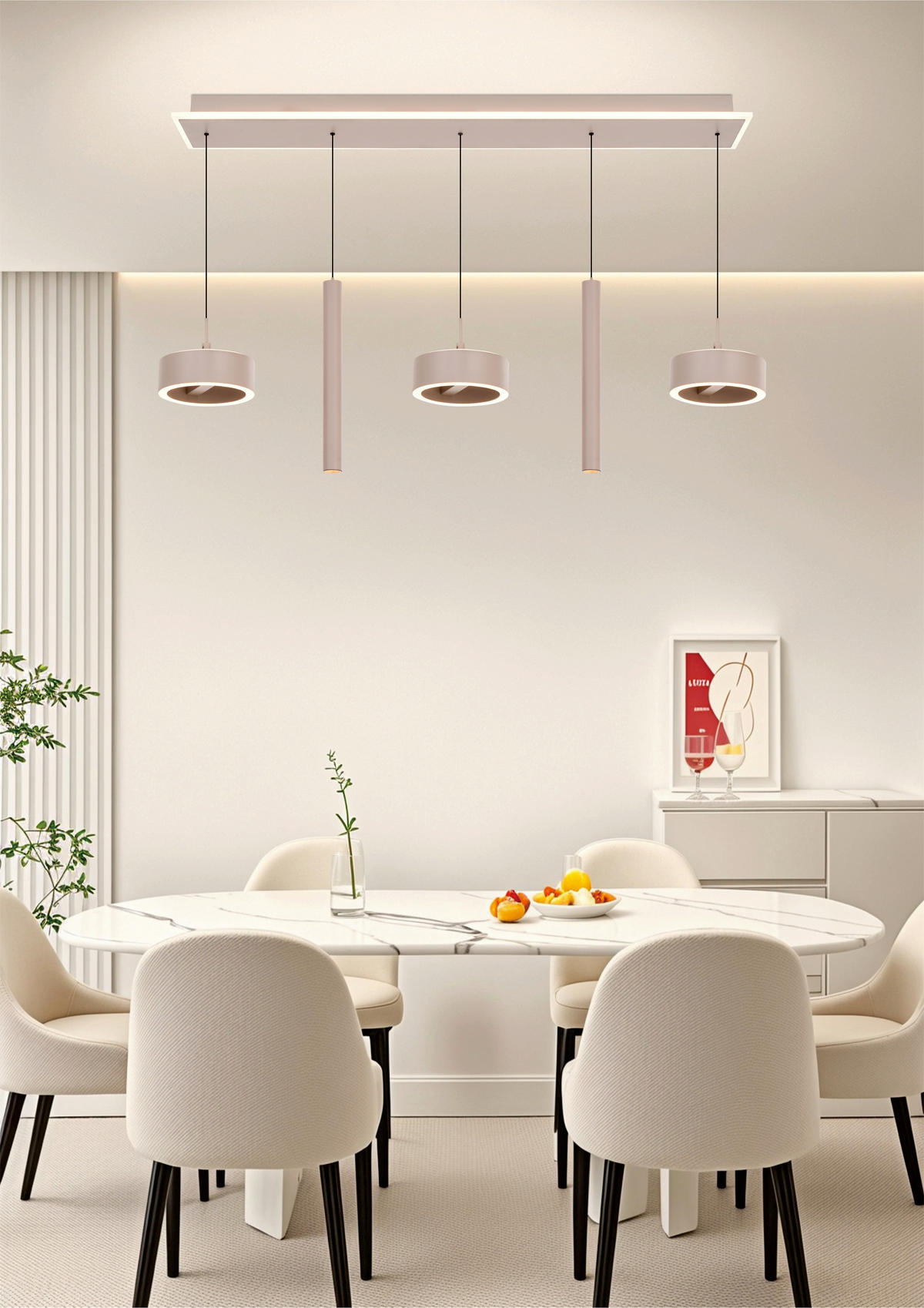LED-HÄNGELEUCHTE Carnac 99/150/15 cm   - Sandfarben, Design, Kunststoff/Metall (99/150/15cm)