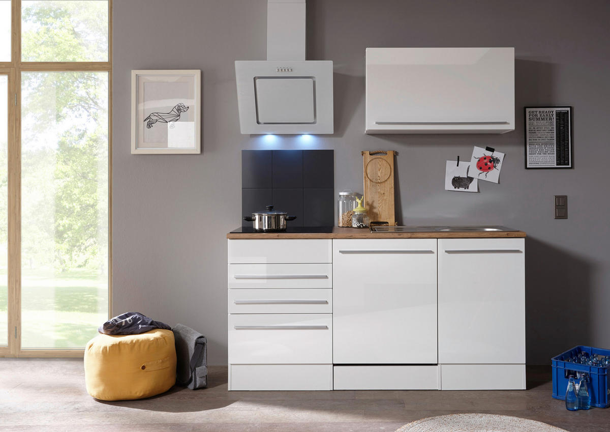 KÜCHENBLOCK 290 cm   in Weiß, Eichefarben  - Wildeiche/Edelstahlfarben, Basics, Holzwerkstoff/Kunststoff (290cm) - Respekta