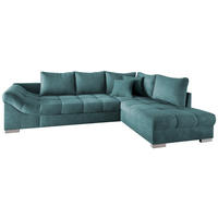 ECKSCHLAFSOFA in Petrol Textil   - Silberfarben/Petrol, Design, Holz/Textil (298/202cm) - MID.YOU