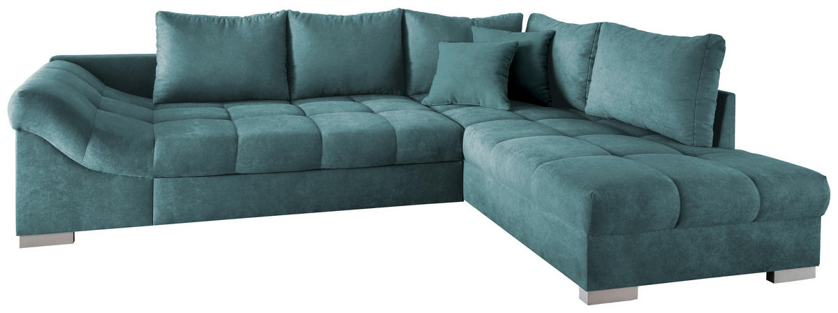 ECKSCHLAFSOFA in Petrol Textil   - Silberfarben/Petrol, Design, Holz/Textil (298/202cm) - MID.YOU