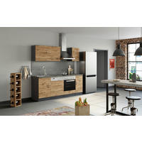 KÜCHENBLOCK 210 cm   in Graphitfarben, Schieferfarben, Eiche Wotan  - Chromfarben/Schieferfarben, MODERN, Holzwerkstoff/Metall (210cm) - Held