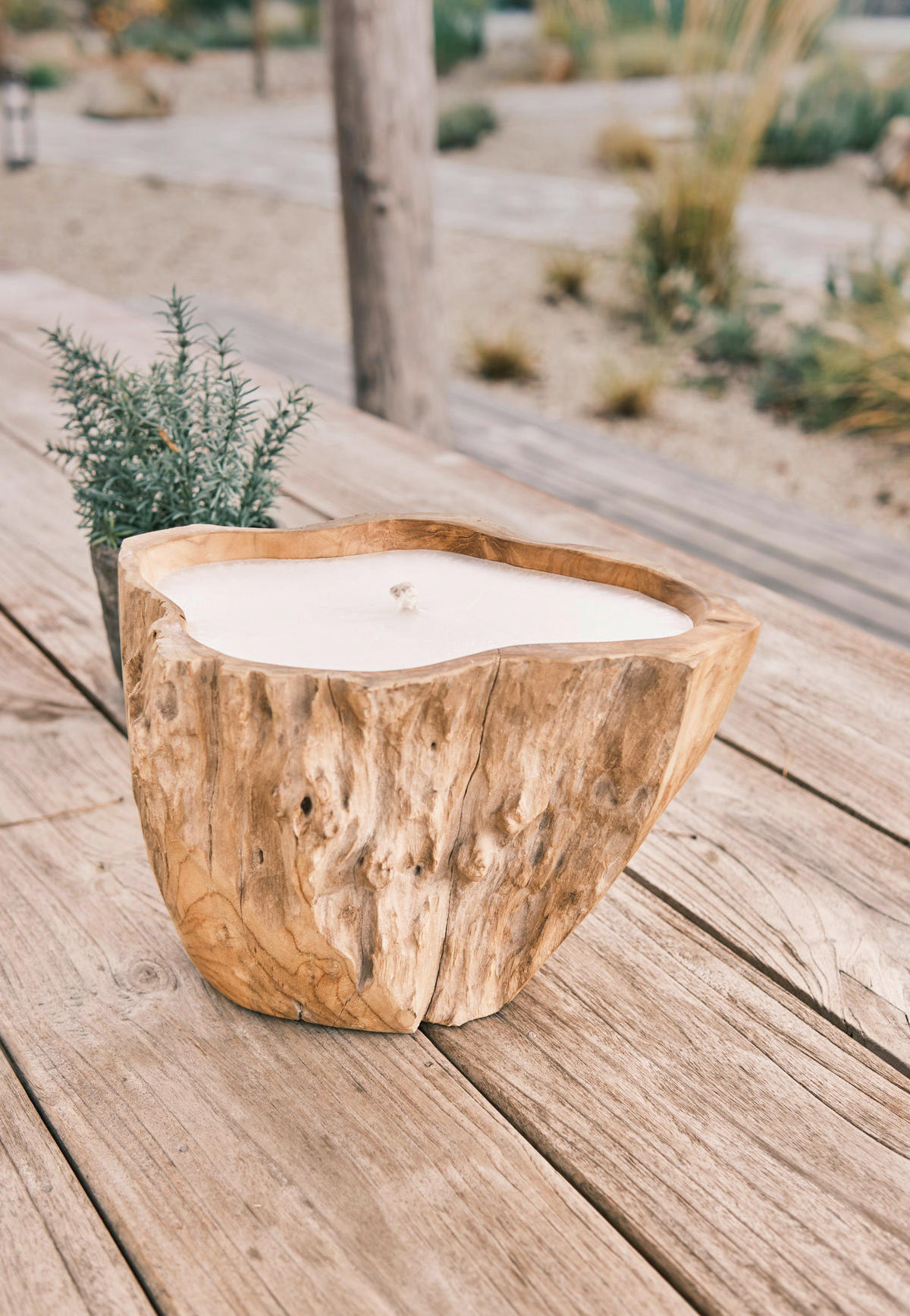 OUTDOORKERZE - Naturfarben/Weiß, Basics, Naturmaterialien/Holz (20/34/20cm) - FYNCH-HATTON