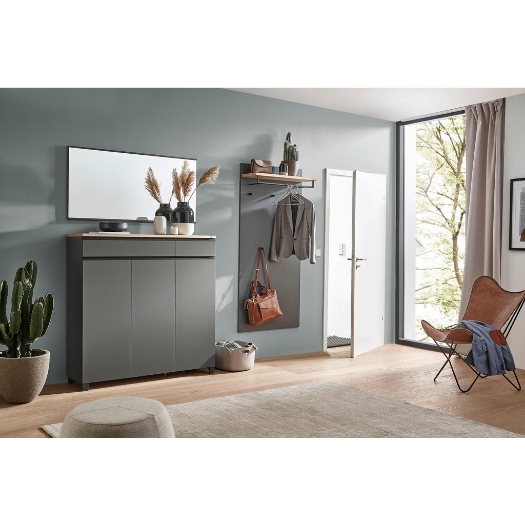 Thumbnail - Dieter Knoll Schuhschrank Dieter Knoll, Grau, Eiche, Metall, Balkeneiche, furniert, 8 Fächer, 2 Schubladen, 125x126x37 c...