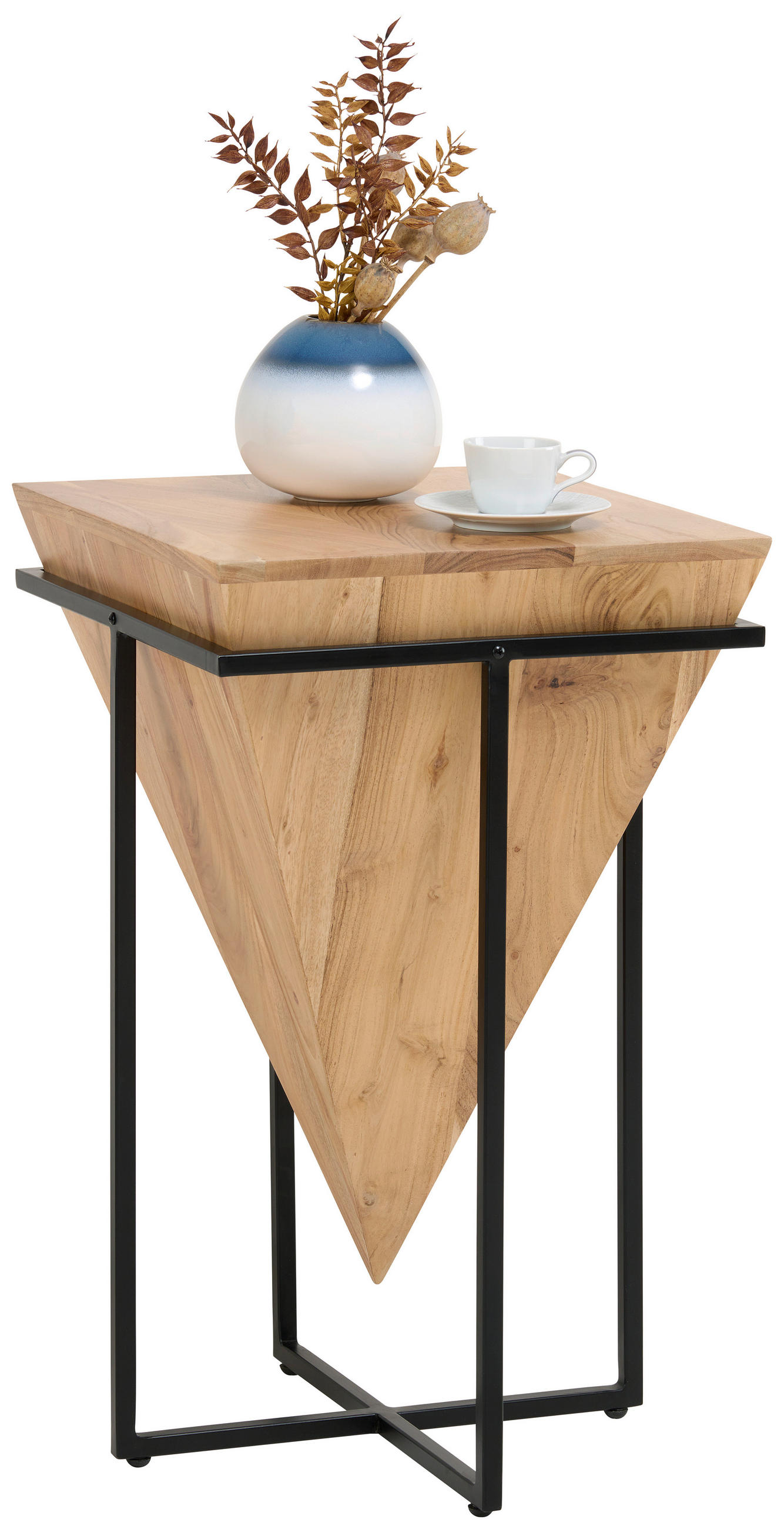 BEISTELLTISCH 41/41/66 cm Akazie massiv Naturfarben, Schwarz quadratisch  - Schwarz/Naturfarben, Trend, Holz/Metall (41/41/66cm) - Landscape