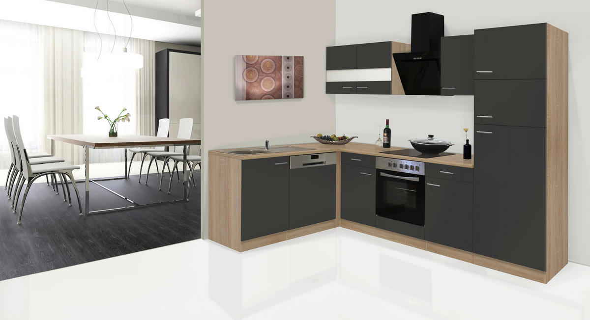 ECKKÜCHE 172/280 cm  in Grau, Eichefarben  - Eichefarben/Grau, Basics, Glas/Holzwerkstoff (172/280cm) - Respekta