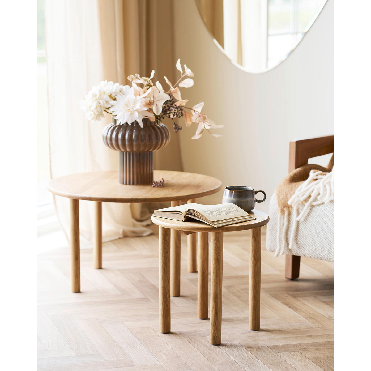 BEISTELLTISCH 40/40/40 cm Jena Eiche massiv Eichefarben rund  - Eichefarben, Basics, Holz (40/40/40cm)