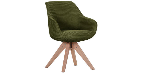 ARMLEHNSTUHL drehbar  Stoffauswahl, Typenauswahl, Sitzfläche 360° drehbar Cord  - Dunkelgrün/Eichefarben, Design, Holz/Textil (60/83/65cm) - Landscape