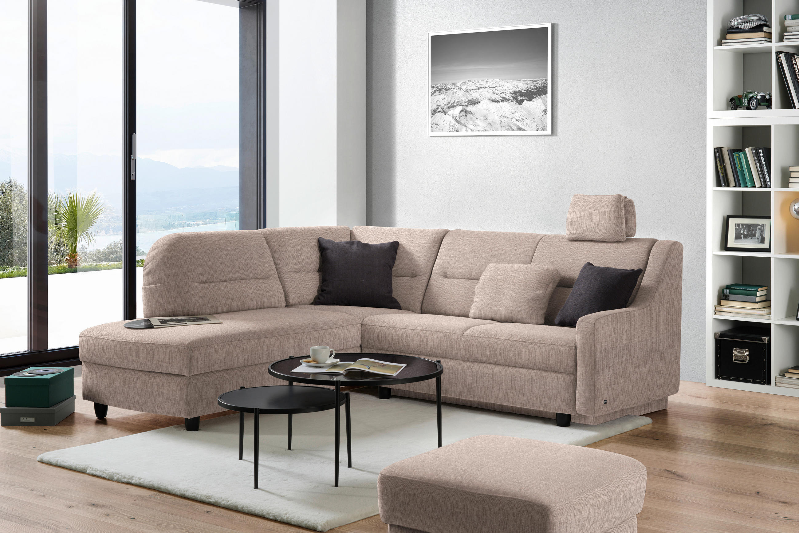 ECKSOFA in Chenille Schlammfarben  208/226 cm  - Schlammfarben/Schwarz, KONVENTIONELL, Textil (208/226cm) - Sedda