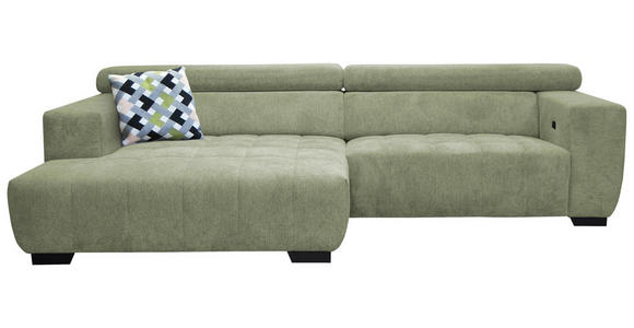 ECKSOFA in Webstoff Olivgrün  - Schwarz/Olivgrün, KONVENTIONELL, Textil/Metall (182/279cm) - Hom`in