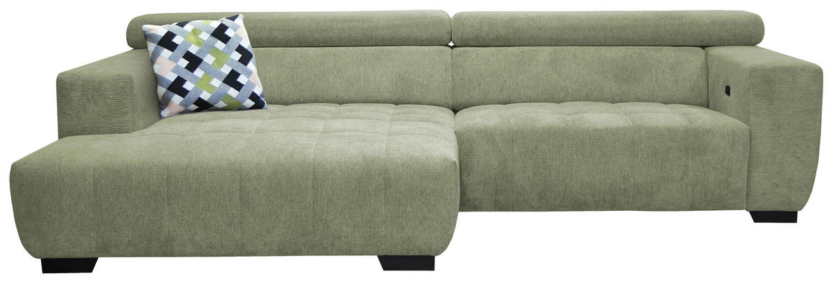 ECKSOFA in Webstoff Olivgrün  - Schwarz/Olivgrün, Konventionell, Textil/Metall (182/279cm) - Hom`in