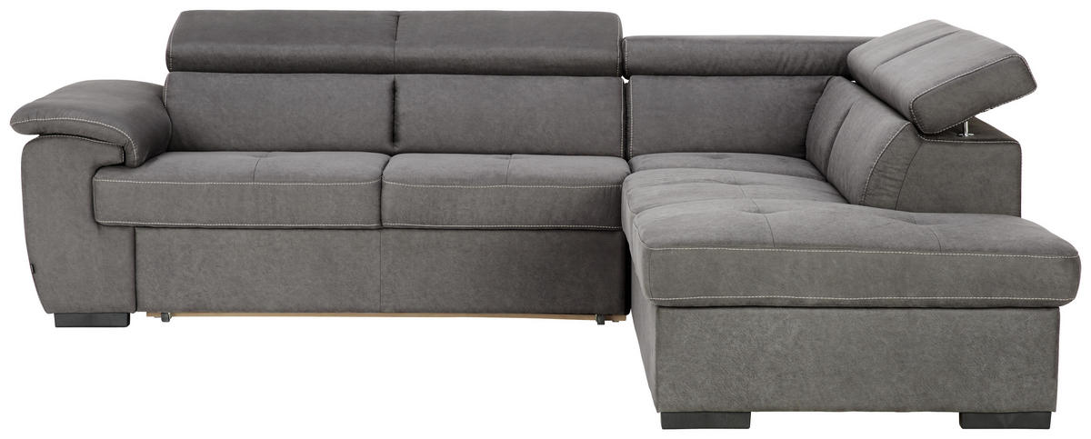 ECKSOFA Hellgrau Mikrofaser  - Hellgrau/Schwarz, Design, Kunststoff/Textil (258/219cm) - Stylife