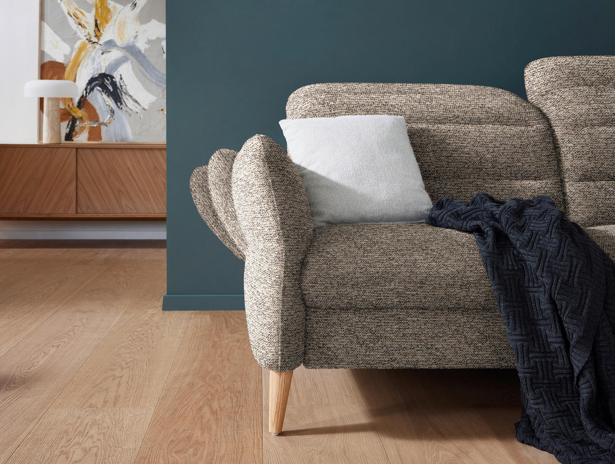 2-SITZER-SOFA in Webstoff Beige  - Eiche Bianco/Beige, Design, Holz/Textil (234-262/85-106/98-112cm) - Dieter Knoll