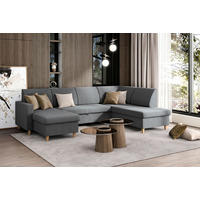 WOHNLANDSCHAFT NIKAS Grau Bouclé  - Buchefarben/Grau, Design, Holz/Textil (310/160/145cm) - MID.YOU