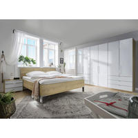 FALTTÜRENSCHRANK 300/216/58 cm 3-türig Weiß, Eichefarben  - Chromfarben/Eichefarben, KONVENTIONELL, Glas/Holzwerkstoff (300/216/58cm) - Venda